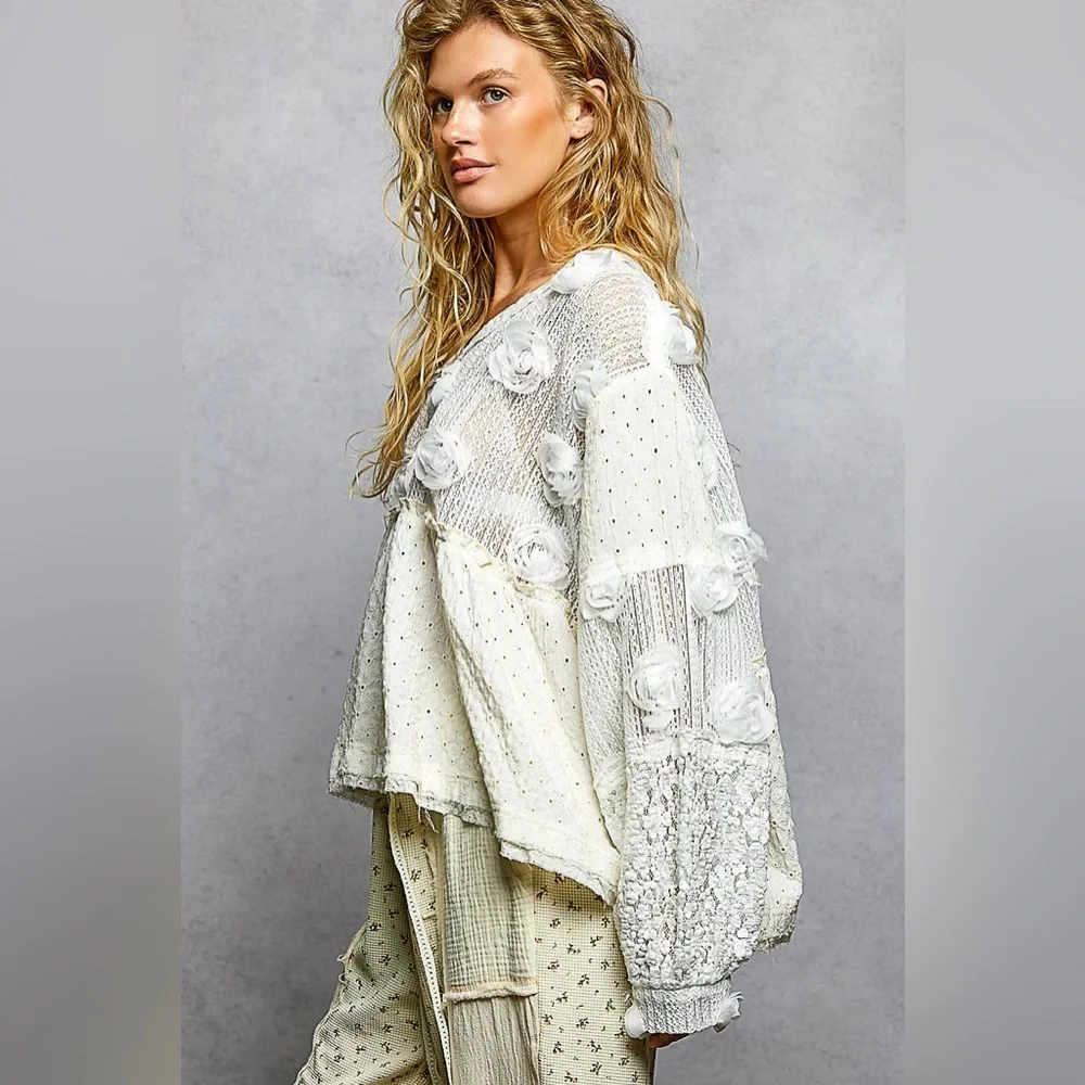 POL Ivory Lace Floral Blouse - Picture 2 of 3